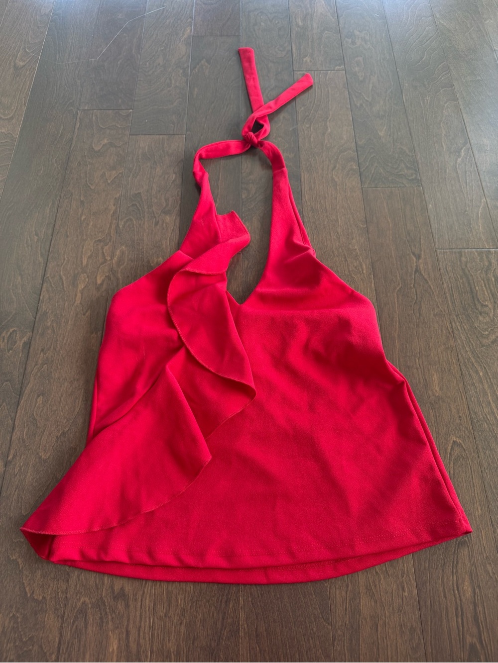 Wrapper Red Halter Ruffle Camisole